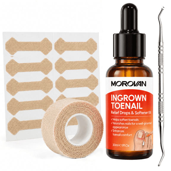 Morovan Ingrown Toenail Treatment,30ml Softening & Conditioning Kit for Easy Trimming with Correcting Strips & File