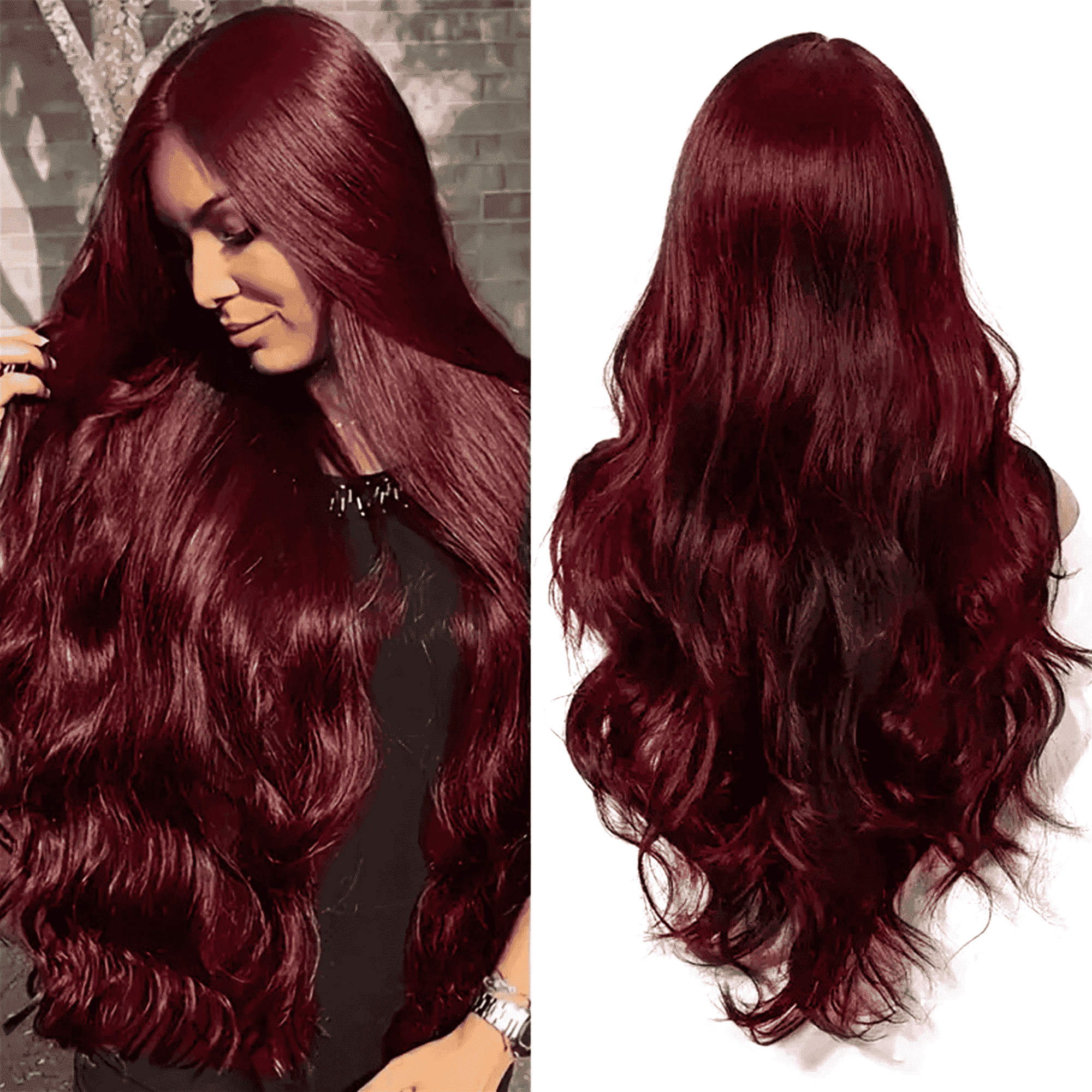 Morovan Long burgundy Wig for Women 26 Inch Middle Part Wavy Women Charming Hair Realistic Natural Looking Synthetic Heat Resistant Fiber Wig for Daily Party Use