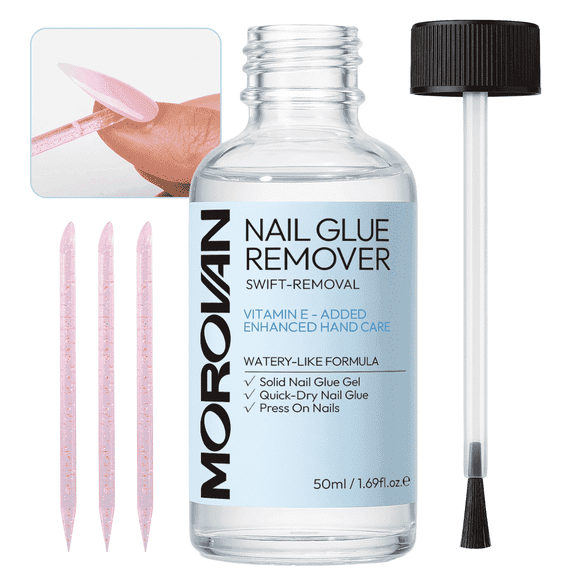 Morovan Nail Glue Remover for Press on Nails - 50ML Easy Removal for Glue on Nails