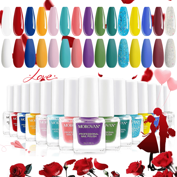 Morovan Nail Polish Set: 15 Rainbow Colors Nail Polish Kit Glossy Fingernail Polish Gift Set for Women