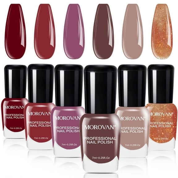 Morovan Nail Polish Set 6 Colors Fall Brown Glitter Gold Quick Dry Nail Polish Kit For DIY Home Gifts for Mom