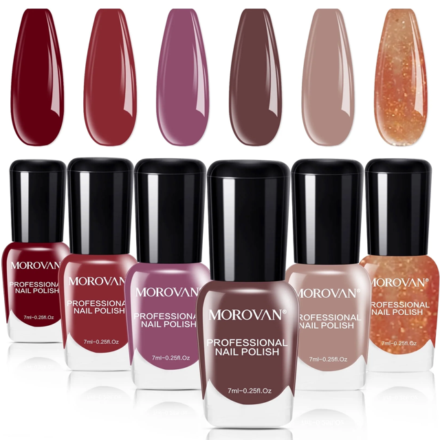MOROVAN Nail Polish Set, 6 Colors, Fall Brown Glitter Gold, Quick Dry Nail Polish Kit for DIY Home Use