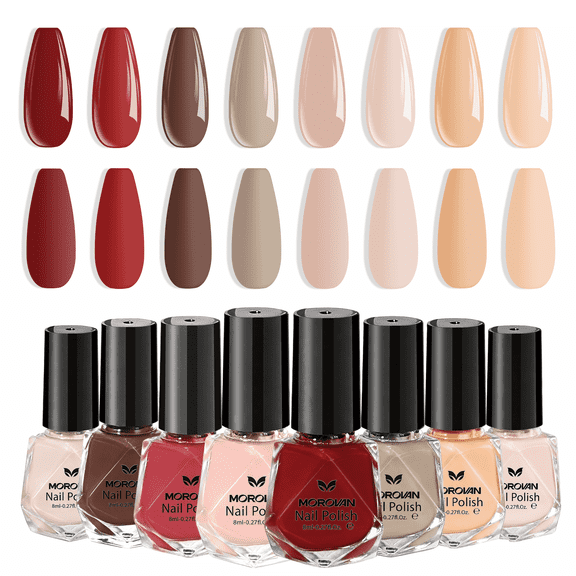 Morovan Nail Polish Set 8 Colors Neutral Nude Pink, Spring Summer Quick Dry Manicure Kit, DIY Nail Art for Home & Salon, Perfect Gift for Women & Girls