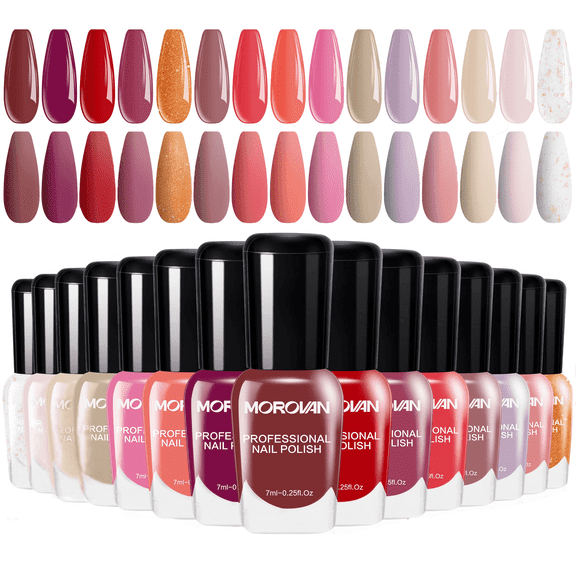 Morovan Nail Polish Set:Dark Wine Cherry Red Hot Pink Fingernail Polish Kit Air Quick Dry Gift Set for Women