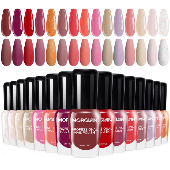 Morovan Nail Polish Set:Dark Wine Cherry Red Hot Pink Fingernail Polish Kit Air Quick Dry Gift Set for Women