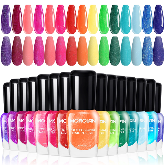 Morovan Nail Polish Set:15 Glitter Color 0.25oz Neon Regular Nail Polish Kit Finger Nail Set Gift for Women