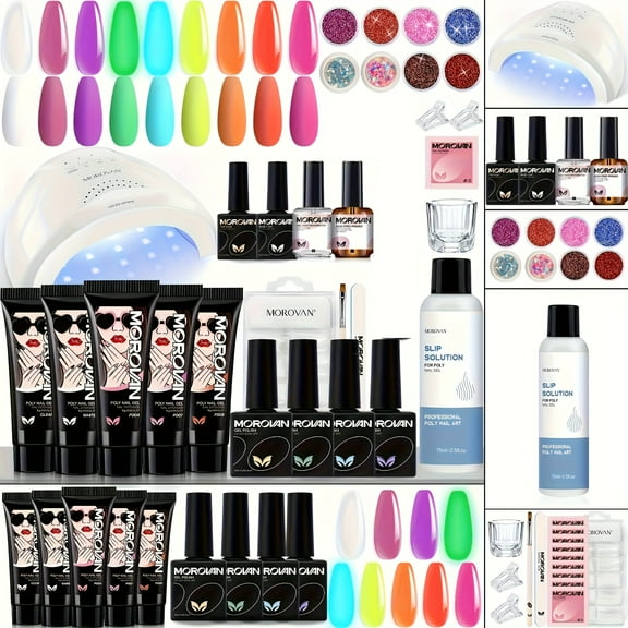 Morovan Poly Gel Nail Kit - Poly Gel Kit with Drill and UV/LED Lamp Professional Nail Extension Gel for Beginners Luminous Poly Nail Gel Kit with Everything Bulide Gel Kits with Christmas, Hallowe