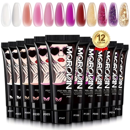Morovan Poly Gel Nail Kit:Poly Gel Nail Kit 12 Color Poly Nail Polish Extended Nail Kit Starter Kit Home Nail Enhancement