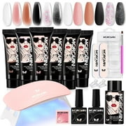 Morovan Poly Gel Nail Kit Starter Kit: 6 Colors Poly Nail Gel Kit with U V Lamp Complete Nail Extension Poly Gel Kit for Beginners