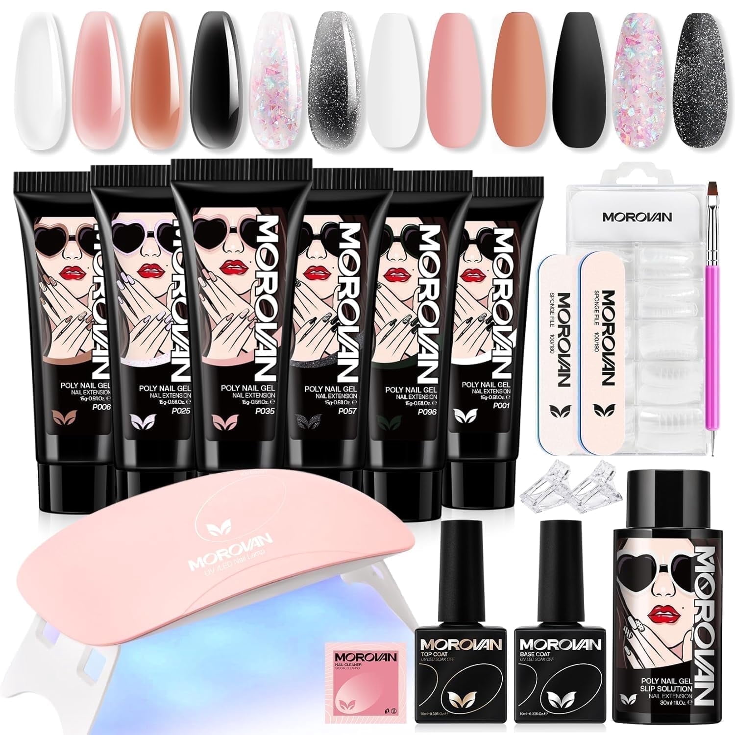 Morovan Poly Gel Nail Kit Starter Kit: 6 Colors Poly Nail Gel Kit with U V Lamp Complete Nail Extension Poly Gel Kit for Beginners