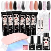 Morovan Poly Gel Nail Kit Starter Kit: 6 Colors Poly Nail Gel Kit with U V Lamp Complete Nail Extension Poly Gel Kit for Beginners