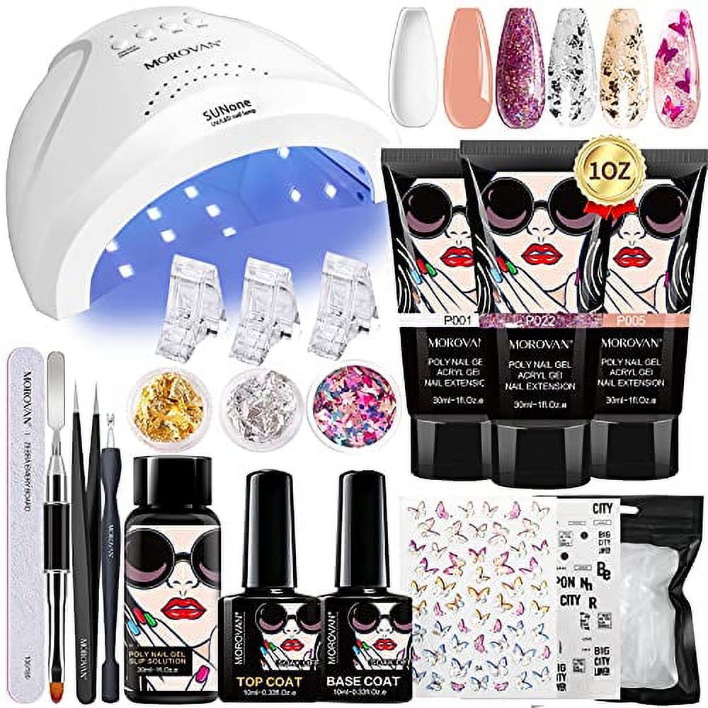Morovan Poly Gel Nail Kit with UV Lamp 48W 3PCS Glitter Colors Poly Extension Gel Builder Gel