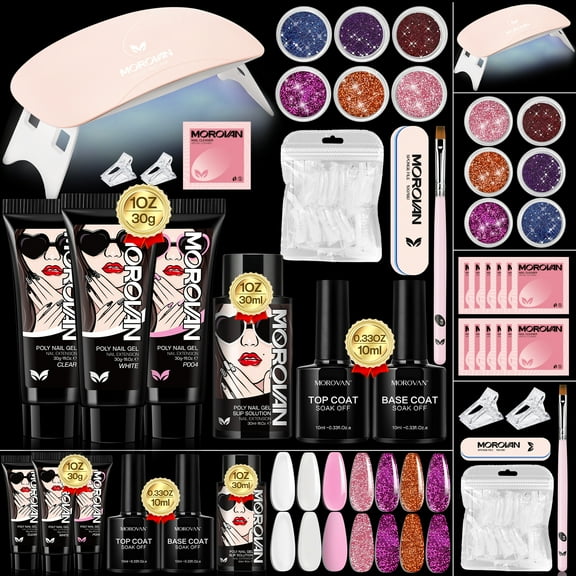Morovan Polymer Gel Poly Nail Kit: with UV lamp, with anti-slip solution primer, sealer, nails kit set, acrylic nail supplies, nail art supplies, nails tech supplies, Christmas, Halloween