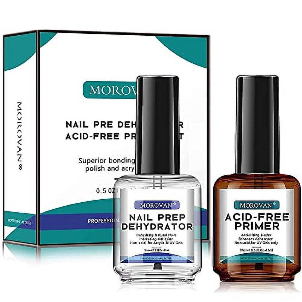 Morovan Professional Natural Nail Prep Dehydrate and Acid-Free Primer, Dehydrator for Acrylic and Gel Nail Polish, Non Acid Primer for UV Gels Fast Dry Superior Bonding Agent Gift Box Set
