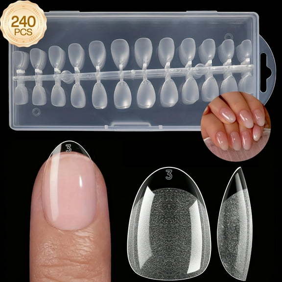 Morovan Short Almond Nail Tips: 240PCS Short Fake Nails Soft Press On Gel Nail Tips Pre Shaped Almond Shape Home Nail Extension Full Cover