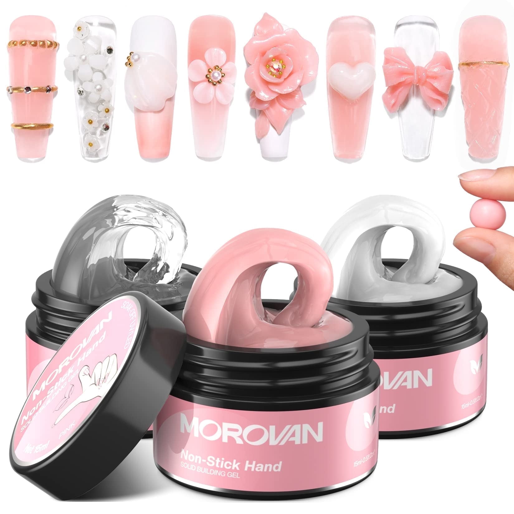 Morovan Solid Builder Nail Gel,3-Color Non-Stick Hard Gel,Suitable for Nail Art DIY and Use In Home Salons