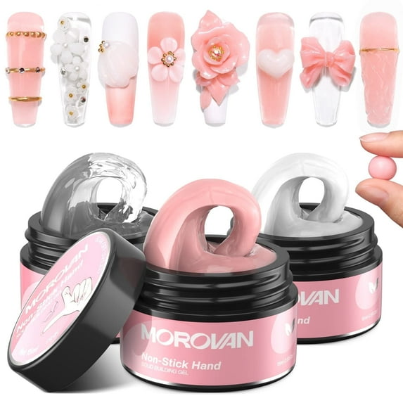 MOROVAN Solid Builder Nail Gel, 3-Color Non-Stick Hard Gel for Nail Art DIY and Home Salon Use