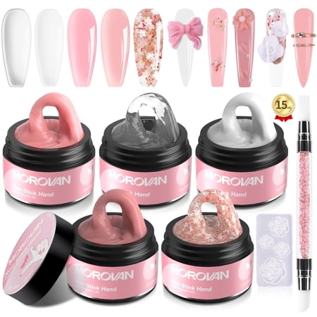 Morovan Solid Builder Nail Gel:5 Color Hard Gel DIY for Nail Non-Stick Solid Nail Gel for Sculpting Solid Building Gel at Home