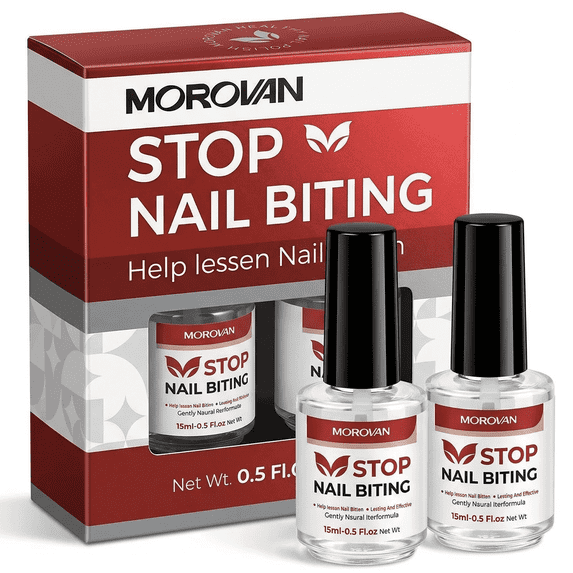 Morovan Stop Nail Biting Treatment for Kids and Adults, Natural Bitter Nail Polish with Nourishing Oil, Gently Breaks Habits & Supports Healthy Nail Growth,0.5fl.oz,2pcs