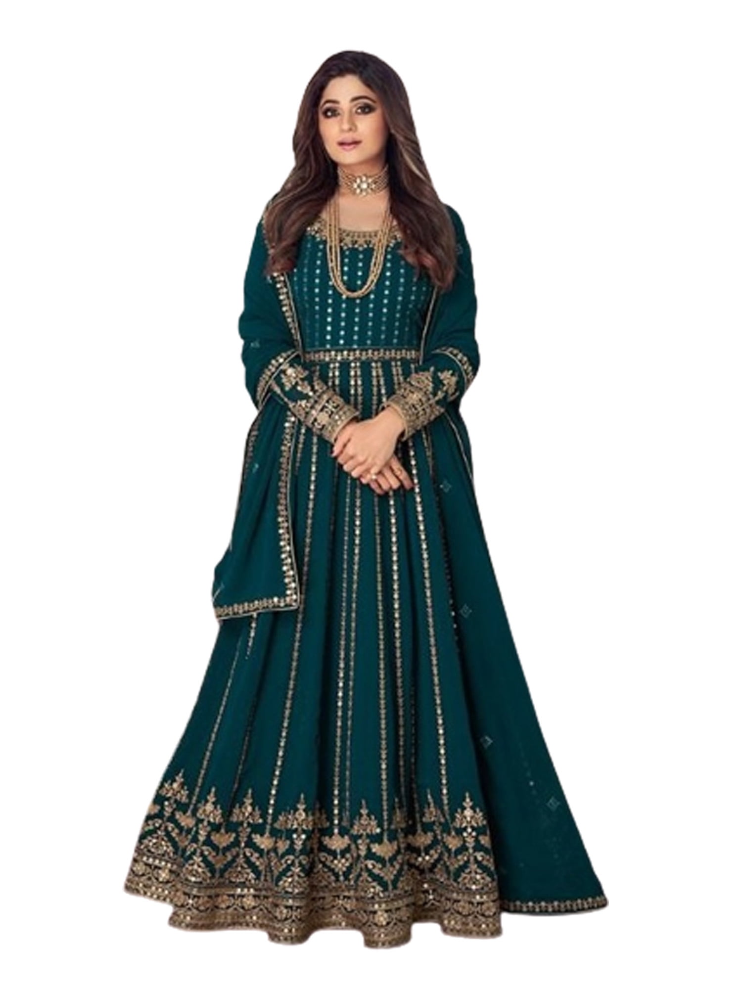 Morpeach Georgette Indian designer wedding Party Bollywood Sequin Anarkali Muslim Dress