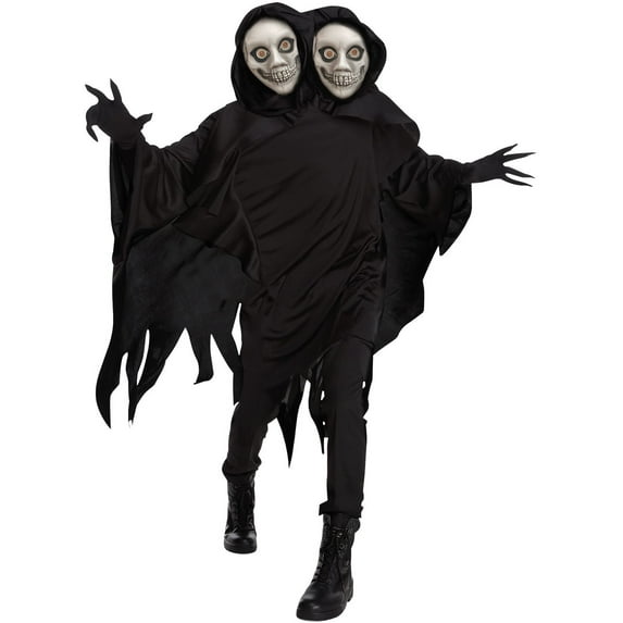 Morph Adult 2 Headed Ghoul Costume Mens Womens Grim Reaper Halloween Fancy Dress Halloween Black XL