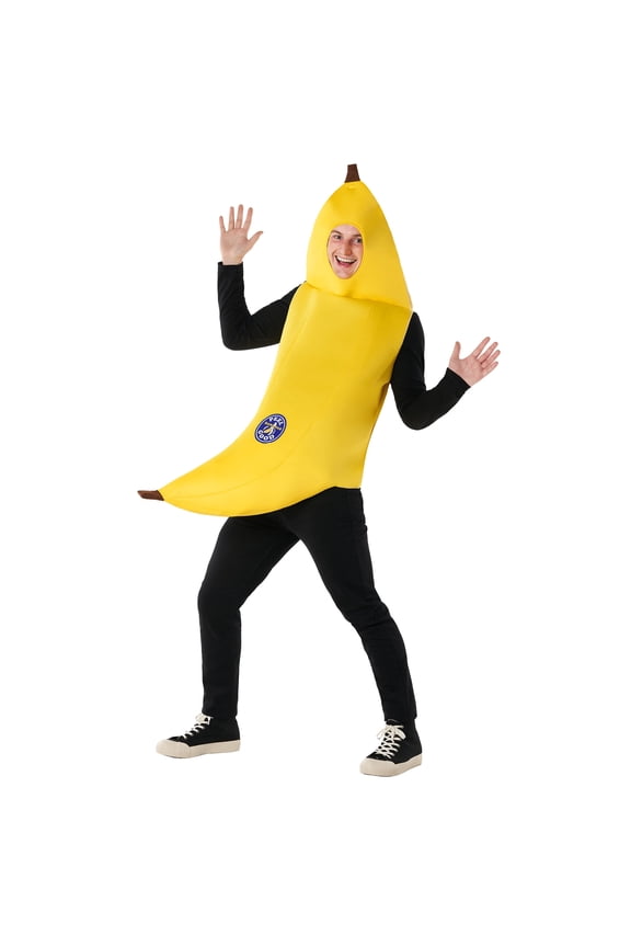 Adult Banana Costume Mens Womens Peeling Banana Suit Funny Fruit Halloween Yellow Standard