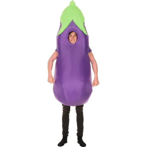 Morph Adult Inflatable Eggplant Costume Funny Giant Blow Up Aubergine Stag Halloween Purple One Size