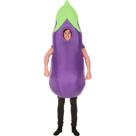 Morph Adult Inflatable Eggplant Costume Funny Giant Blow Up Aubergine Stag Halloween Purple One Size