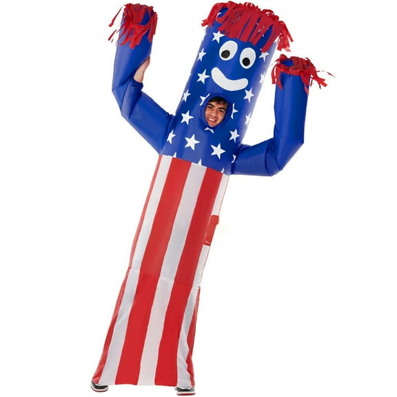 Morph Adult Inflatable Tube Man Costume Funny Blow Up Wavy Arm USA Flag Halloween Purple One Size