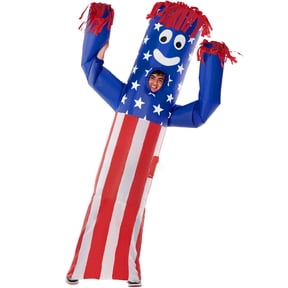 Morph Adult Inflatable Tube Man Costume Funny Blow Up Wavy Arm USA Flag Halloween Purple One Size