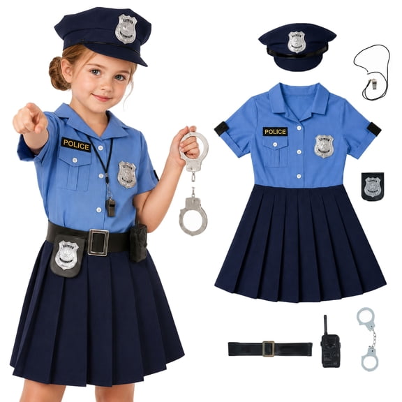 Morph Blue Police Girl Costume Toys Kids Officer Cop Uniform Dress Halloween Blue Toddler 3-4 Years