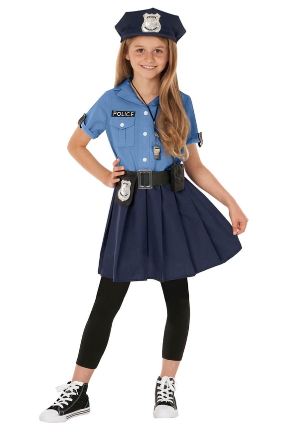 Blue Police Girl Costume Toys Kids Officer Cop Uniform Dress Halloween Halloween Blue L