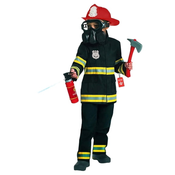 Morph Boys Fireman Firefighter Fancy Dress Costume Helmet Mask Tools Fire Fighter Halloween Black L