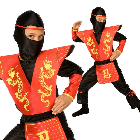 Morph Boys Ninja Costume Kids Red Dragon Samurai Warrior Halloween Fancy Dress Halloween Red L