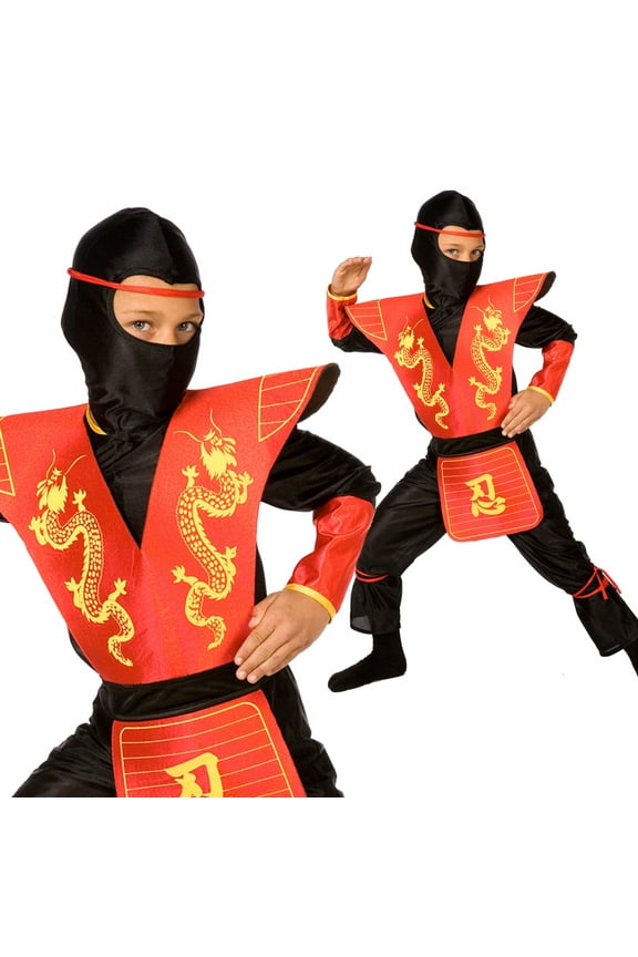 Boys Ninja Costume Kids Red Dragon Samurai Warrior Halloween Fancy Dress Halloween Red M