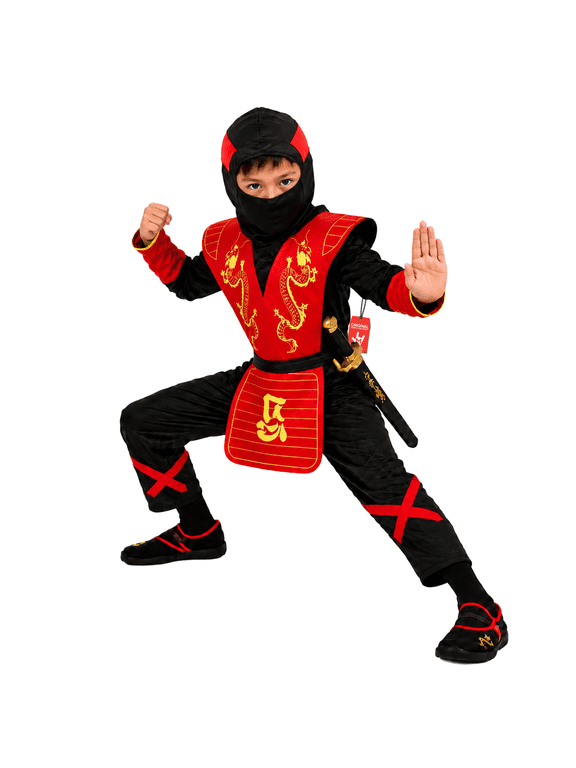 Boys Ninja Costume Kids Red Dragon Samurai Warrior Halloween Fancy Dress Halloween Red S