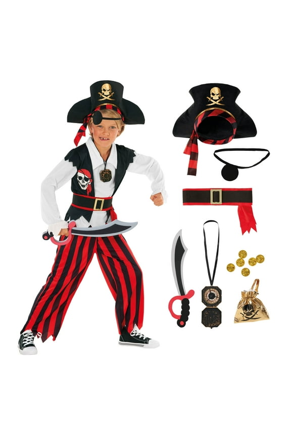 Boys Red Pirate Costume Hat Toys Kids Buccaneer Captain Halloween Halloween Red M
