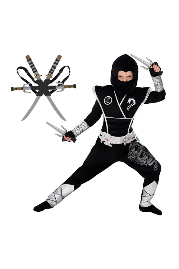 Boys Silver Dragon Ninja Costume Kids Samurai Warrior Halloween Blue Toddler 3-4 years