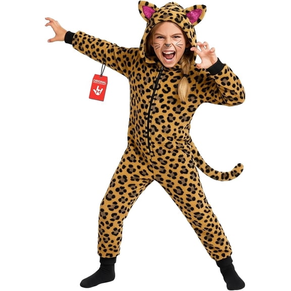 Morph Cheetah Print Onesie Costume Kids Halloween Costume For Unisex Brown Large