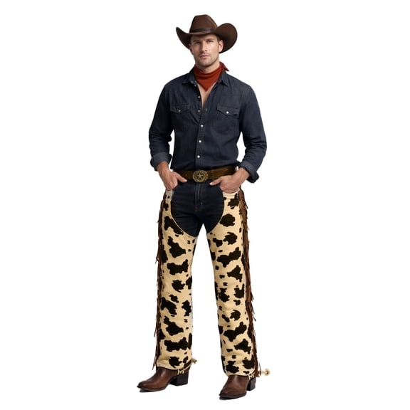 Morph Cowboy Costume Men, Cow Print Chaps, Halloween Costumes For Men