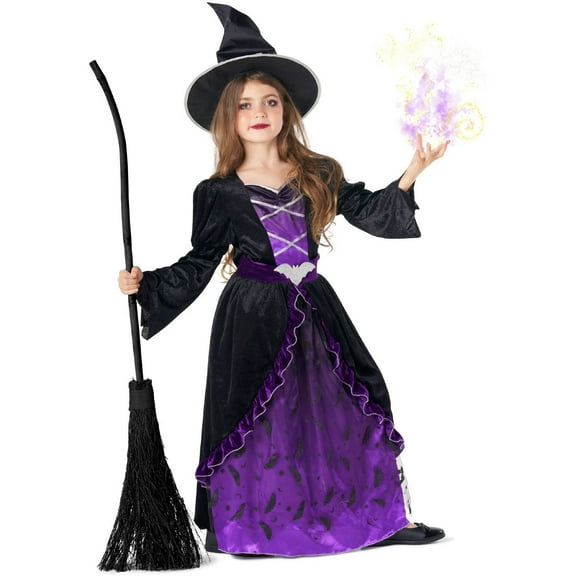 Morph Deluxe Girls Purple Witch Costume Hat Kids Halloween Fancy Dress Halloween Purple/Black