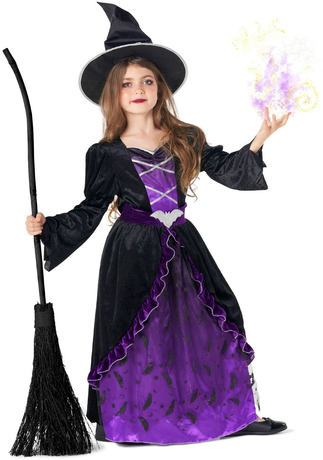 Medium Purple and Black Polyester Witch Costume for Girls