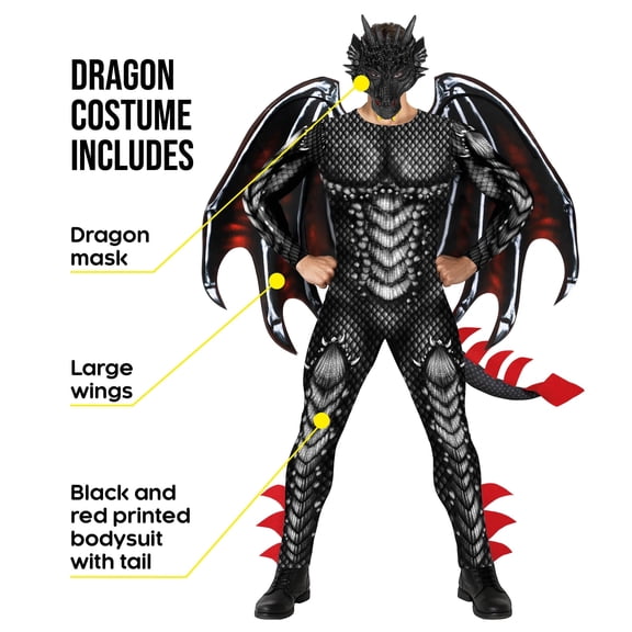 Morph Dragon Jumpsuit Black Red Costume Men Halloween Costume for Men Black Large