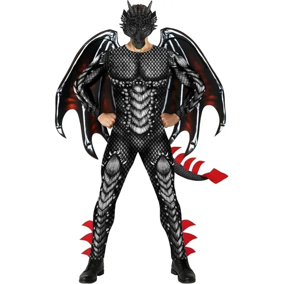 Morph Dragon Jumpsuit Black Red Costume Men Halloween Costume For Men Black Medium