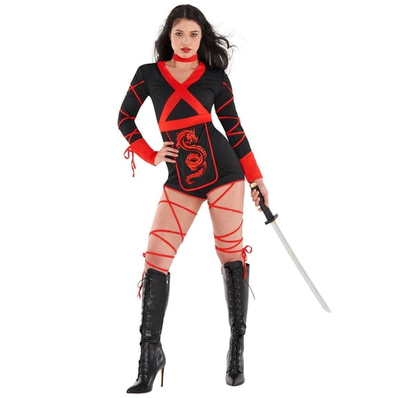 Morph Dragon Ninja Playsuit Womens Halloween Costume for Women Red Medium