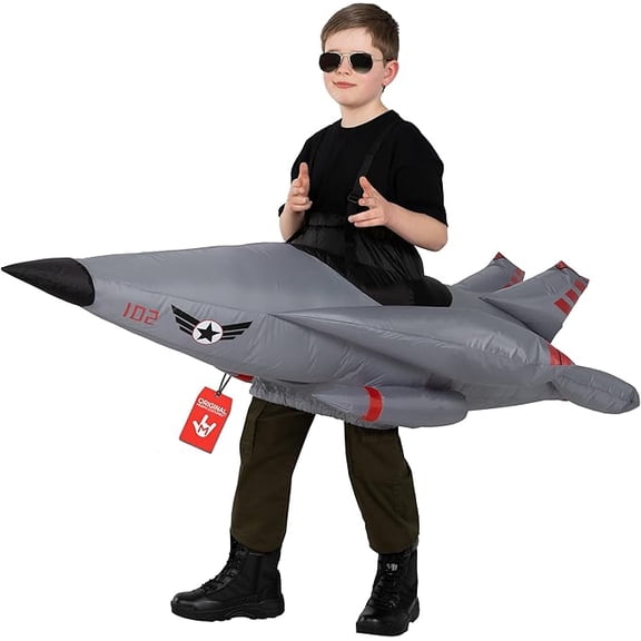 Morph Fighter Jet Gray Inflatable Costume Kids Halloween Costume For Unisex Silver One Size
