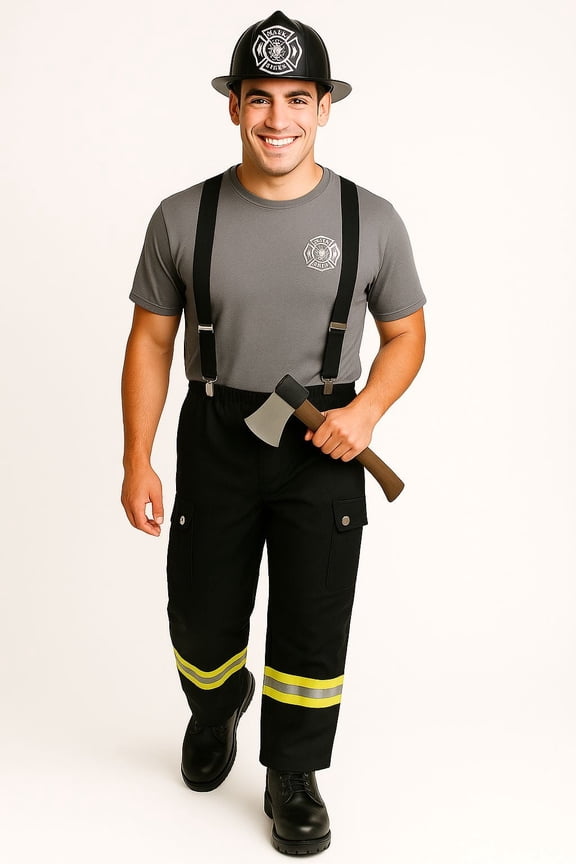 Fireman Costume for Men with Firefighter Hat, Firefighter Costume Mens, Halloween Costumes for Men
