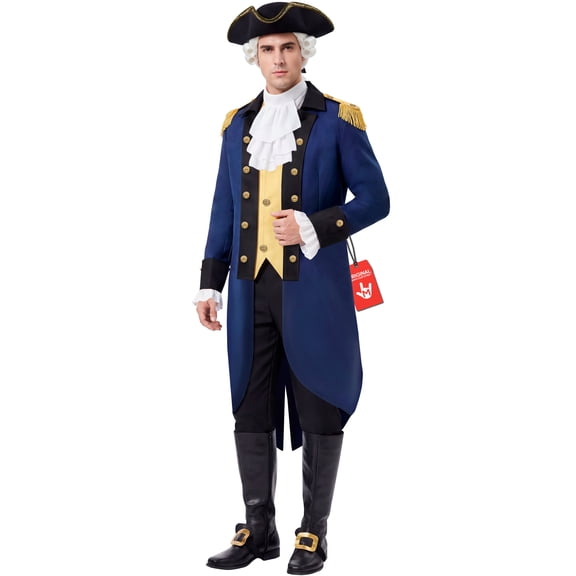 Morph George Washington Costume Adult, Colonial Costume Mens