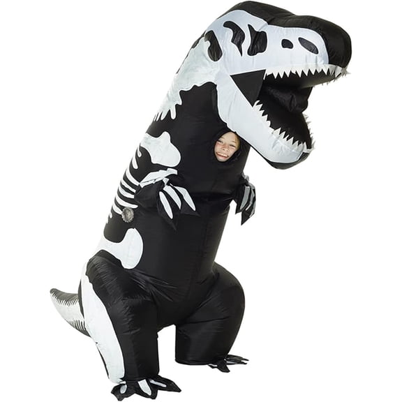 Morph Giant Trex Skeleton Inflatable Kids Halloween Costume For Unisex Black One Size