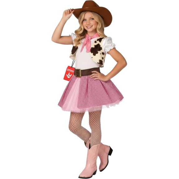 Morph Girls Cowgirl Cutie Costume Kids Western Cow Girl Cowboy Book Week Theme Party Pink/White L